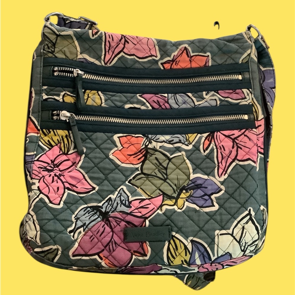 Vera Bradley Green and Pink Ethnic Crossbody Bag with Decorative Patterns